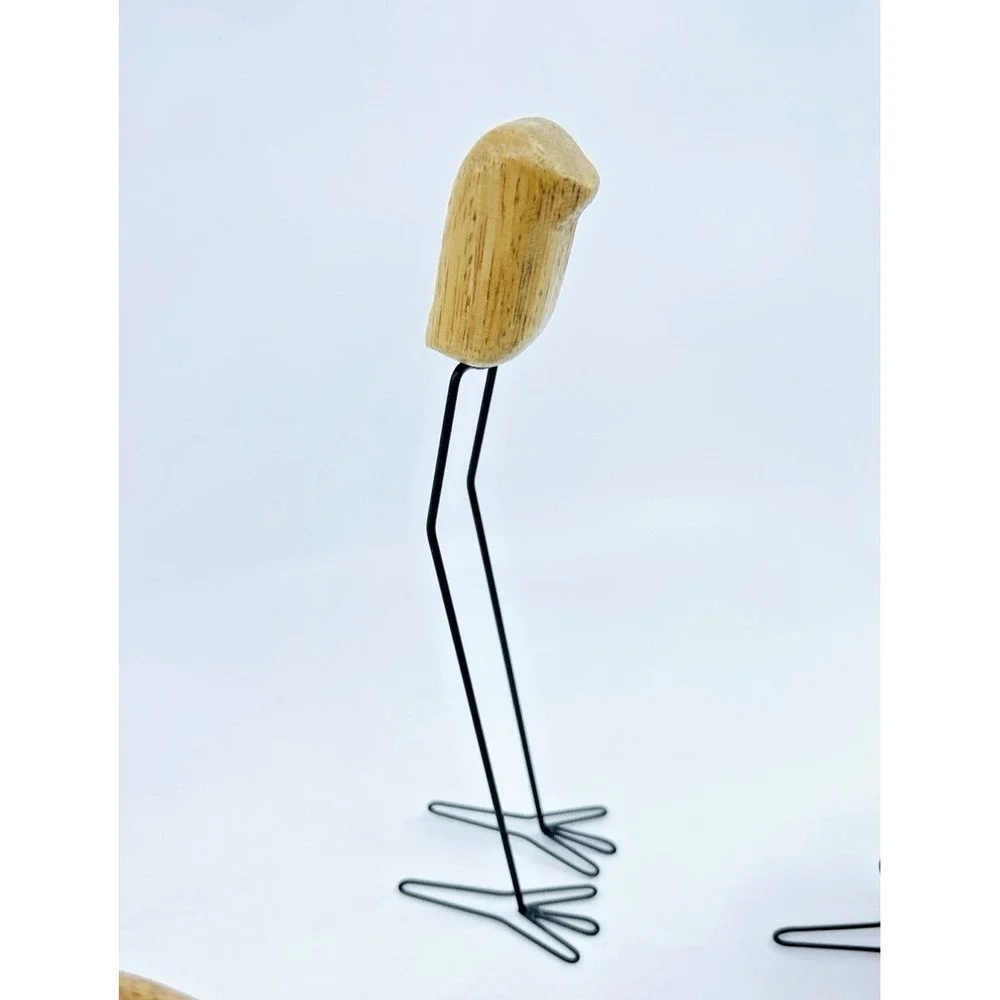 4 Wood Bird Figures FISKELAGE Ikea Minimalist Modern/ Metal Legs MCM